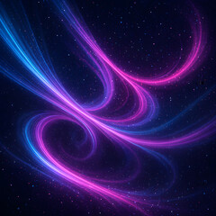 Fototapeta premium Abstract swirls of luminous blue and pink light intertwine against a dark, star-dusted background, creating a cosmic effect
