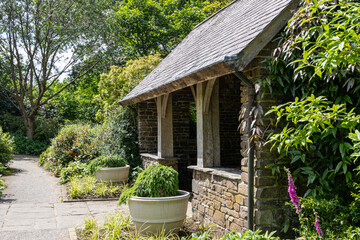 Stone built garden shelter. Respite from rain.