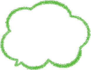 This image features a cloud-shaped outline or thought bubble drawn in a textured, green, crayon-like style against a plain.
