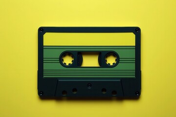 Naklejka premium Vintage audio: a green and yellow cassette tape evokes nostalgia for analog music listening.
