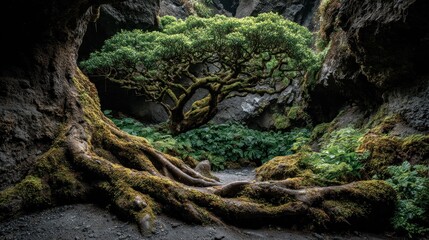 Ancient Tree in Mossy Grotto