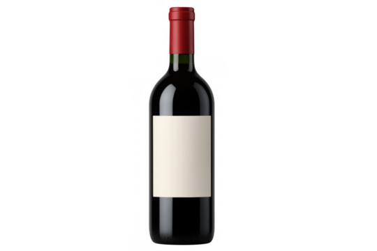 Wine bottle with blank label standing on a transparent background, ready for customization and branding