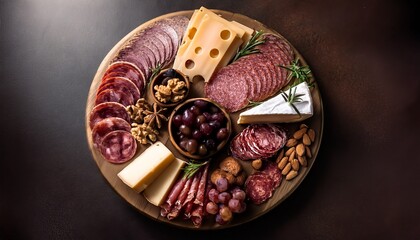 Fototapeta premium artisan charcuterie board featuring a variety of meats and cheeses for gourmet indulgence