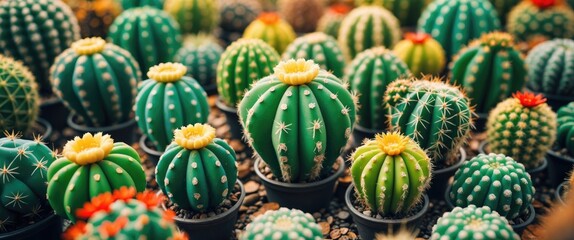 Baby cactus pattern with empty copy space for text.
