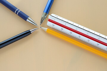 Pencil concept. Close up on stationary.