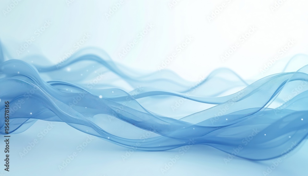 Poster abstract light blue flowing wave pattern with subtle glowing particles. smooth gradient background s