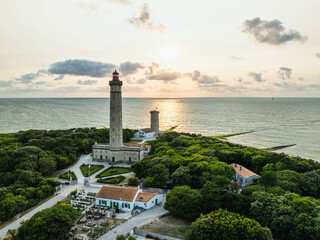 WHALE LIGHTHOUSE from a drone, Saint-Clement-des-Baleines, Atlantic, France, Europe