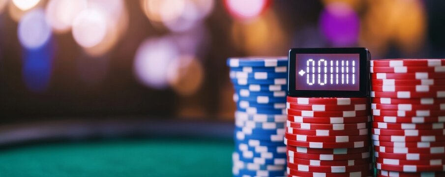 Casino Chips Stack with Digital Display Gambling Night, Poker, Casino