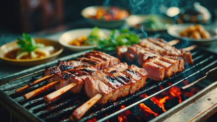 Thai Style Grilled BBQ Pork with empty copy space for text