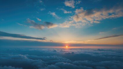 Fototapeta premium Sunrise on Blue Sky with Some Clouds. Blue Sky with Clouds and a Setting Sun.
