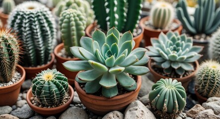 Still Life Natural Succulent Plants And Cactus With Copy Space For Text