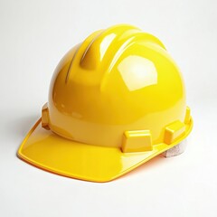 Yellow hard hat, essential construction safety gear. Close-up product view focused on industrial environment. Highlights safety awareness, quality design, and worker protection.