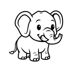 Coloring book for children : fun cute elephant cartoon character isolated drawing line style sketch classic vintage design illustration