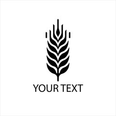 Black and White Wheat Vector Logo Isolated on White Background for Organic Food and Bakery Branding