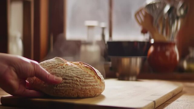 Artisanal bread being held