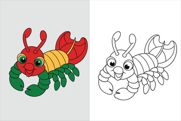 illustration of a lobster crawling kids coloring page
