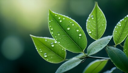 Fototapeta premium dew kissed green leaves