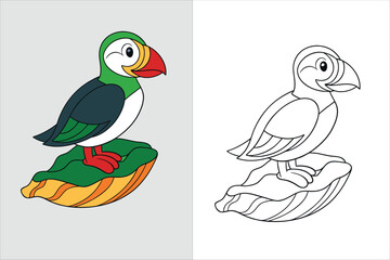 illustration of a puffin perched kids coloring page