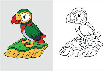 illustration of a puffin perched kids coloring page