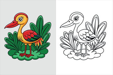 illustration of a stork standing kids coloring page