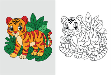 illustration of a tiger prowling kids coloring page