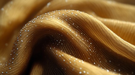 Close-up view of gold fabric with delicate texture.