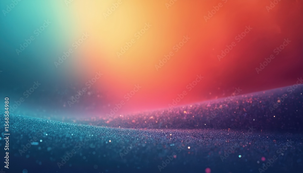 Poster abstract gradient background featuring smooth, flowing waves of teal, orange, and pink hues. tiny sp