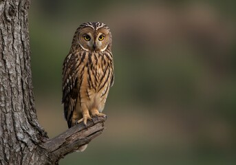 Fototapeta premium Owl on Branch at Dusk – Wildlife Close-up