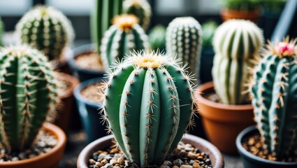 Close Up Cactus In Pot For Background Or Texture Concept. Selective Focus&acirc;&euro;&brvbar; With Empty Copy Space For Text