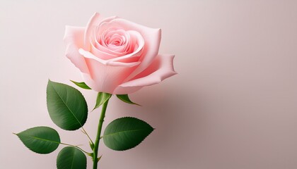 elegant pink rose with delicate petals and soft green stem in a minimalist setting