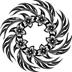 Floral corner and circle frame with leaves, SVG vector illustration for decorative design, clean lines.Elegant Floral Wreath Design with Leaves and Flowers