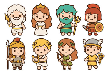 Cute greek mythology characters vector illustration in flat style for educational design
