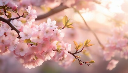 soft pink blossoms on branches with gentle background light