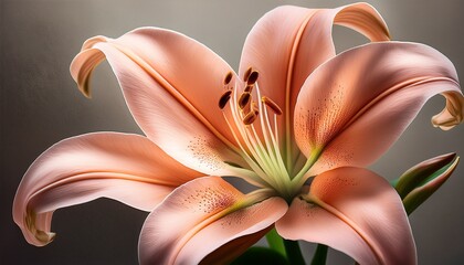 stunning close up of a peach lily flower with bud detailed botanical illustration
