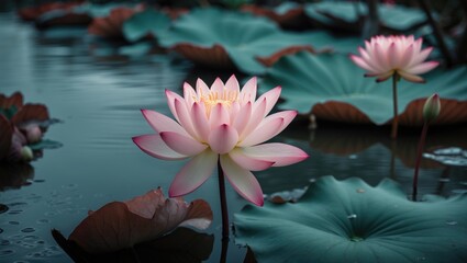 A soft pink lotus in the river