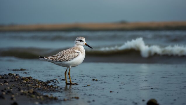 A tridactyl or white sandpiper at the mouth of a river, which forms the Ria.