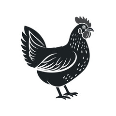 Fototapeta premium Stylized Black Chicken Illustration with White Accents on Dark Background Farm Animal Design