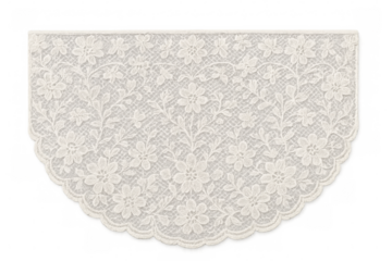 Delicate white lace doily featuring intricate floral design, presenting transparent background for sophisticated decorative accent