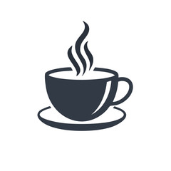 Obraz premium Stylized Dark Blue Coffee Cup with Steam on Black Background in Simple Flat Vector Graphic