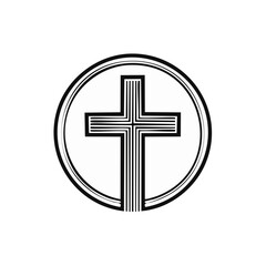 Obraz premium Christian Cross in Circle Silhouette on Black Background for Symbolism and Religious Concepts