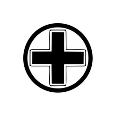 Obraz premium Black Plus Sign inside White Circle Shape on Dark Background Illustrative Graphic Symbol