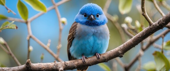 Fototapeta premium This image showcases a beautiful bird with stunning blue feathers around its eyes perched on a branch with empty space for text.