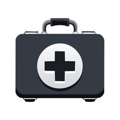 Obraz premium Dark first aid kit illustration with medical cross symbol emergency health care equipment and supplies