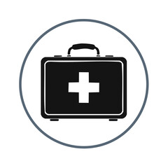Obraz premium First aid kit icon illustration isolated black backdrop health and safety medical symbol emergency preparedness healthcare concept minimal style