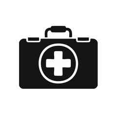 Obraz premium Simple first aid kit icon isolated on black for medical treatment and emergency preparedness with safety symbol
