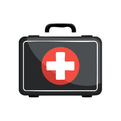 Obraz premium First aid kit with red cross for medical emergency on black background for healthcare preparedness and safety needs assistance