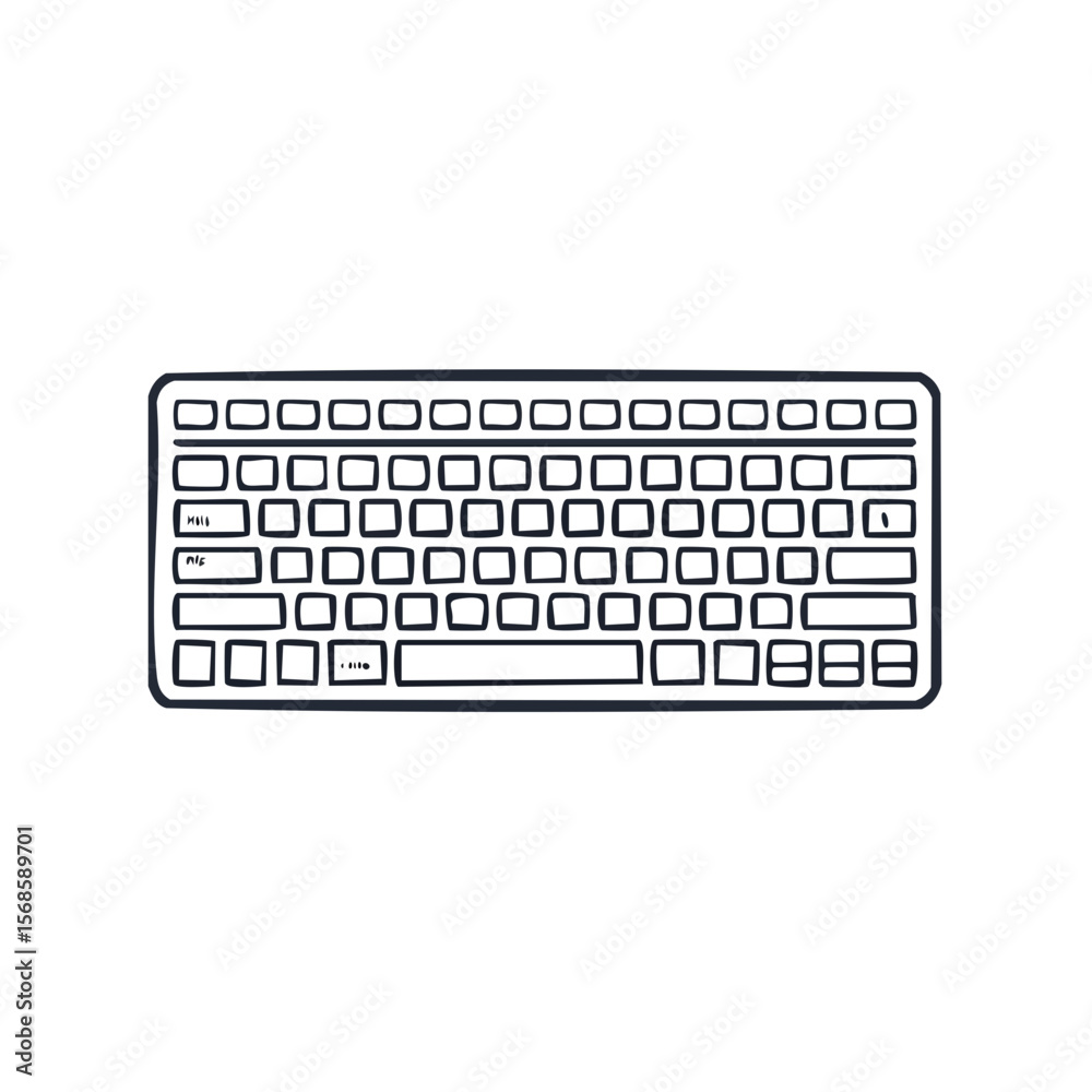 Fototapete Modern keyboard drawing isolated on black for technology illustration minimalistic vector computer input design thin line tech equipment