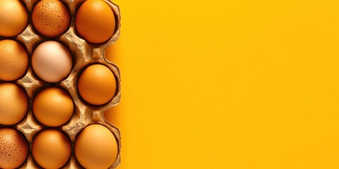 Fresh Eggs in Carton on Yellow Background