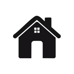 Obraz premium Simple House Icon on Black Background, Home Symbol with Door, Window, and Chimney Graphic Design Element