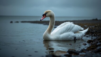 Obraz premium A swan at the shore